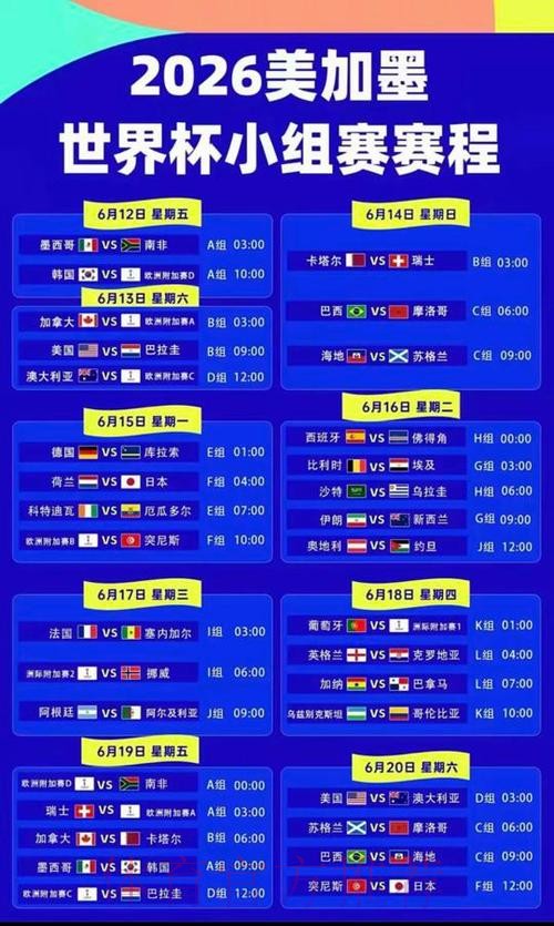 2026美加墨世界杯赛程详细 2026美加墨世界杯赛程详细